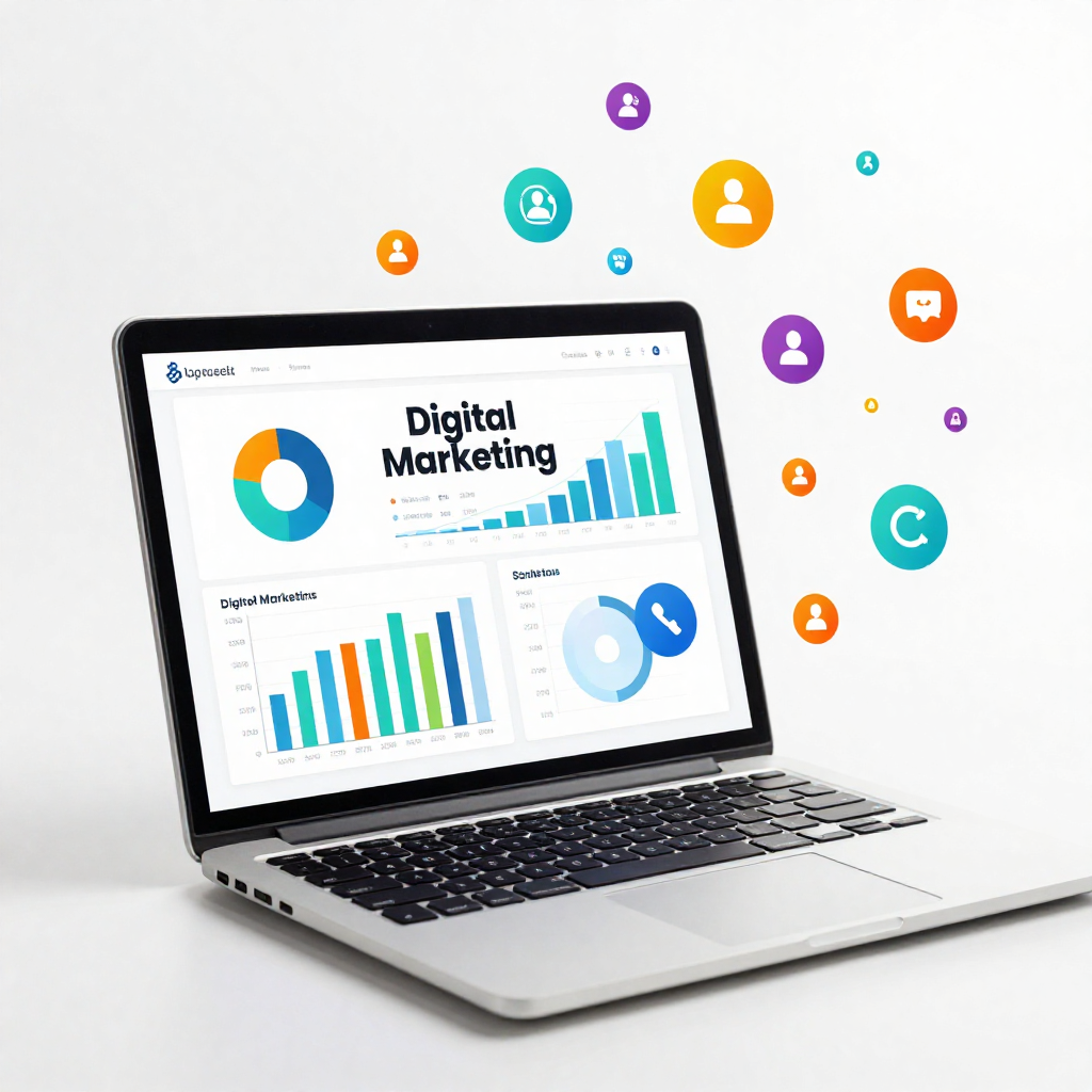 Digital marketing workflow with SEO optimization, analytics tracking, and content marketing